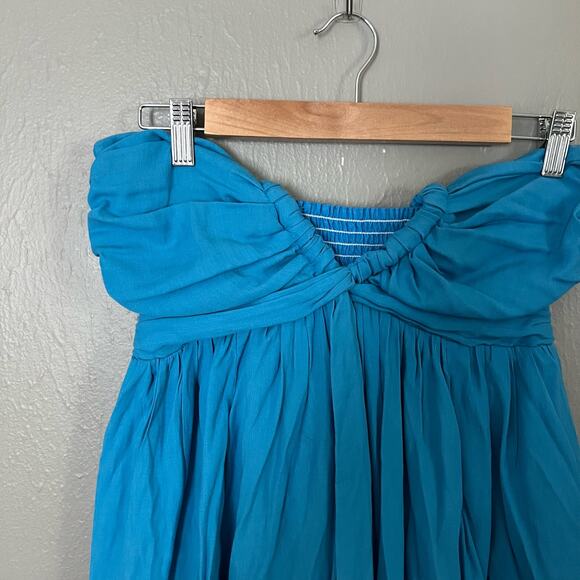 DO BE Blue Tie Neck Mini Dress Split Top Size Medium Casual comfort summer - Picture 2 of 6